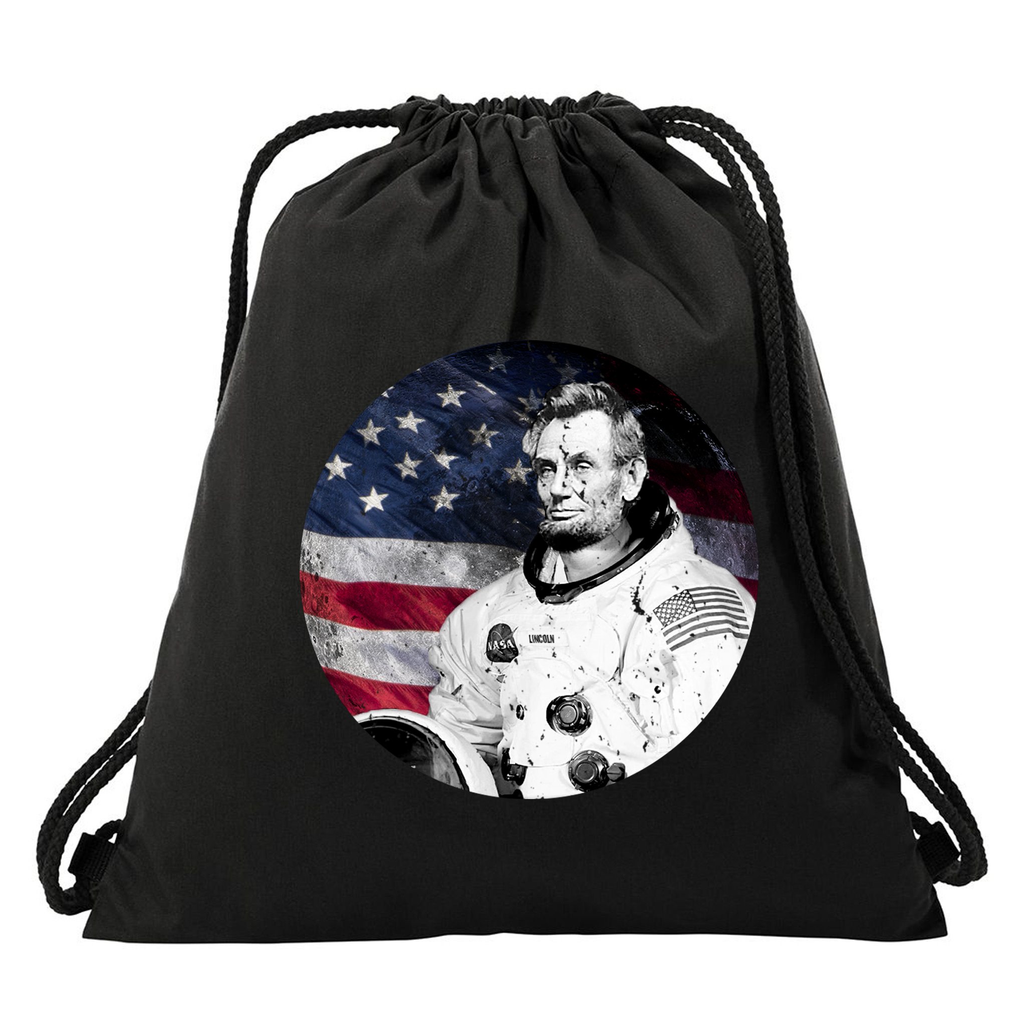 Abe Lincoln Astronaut Drawstring Bag