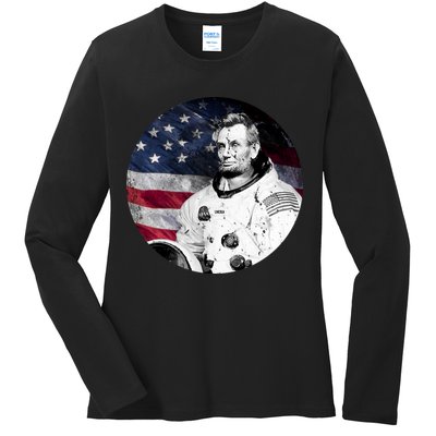 Abe Lincoln Astronaut Ladies Long Sleeve Shirt