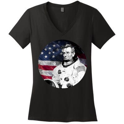 Abe Lincoln Astronaut Women's V-Neck T-Shirt