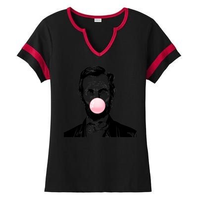 Abe Lincoln Blowing Bubble Gum Ladies Halftime Notch Neck Tee