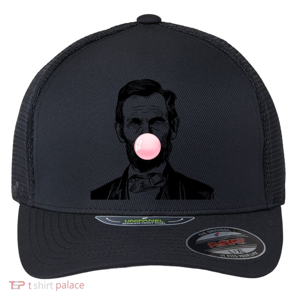 Abe Lincoln Blowing Bubble Gum Flexfit Unipanel Trucker Cap