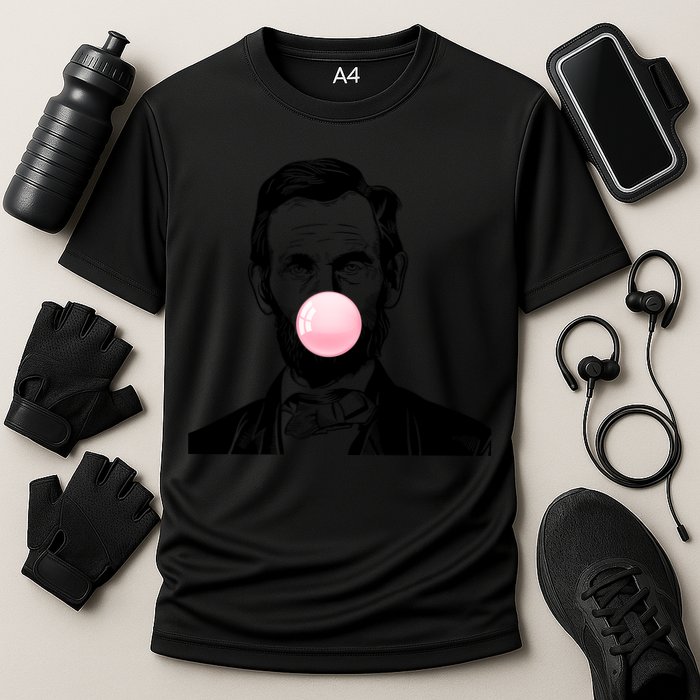Abe Lincoln Blowing Bubble Gum Cooling Performance Crew T-Shirt
