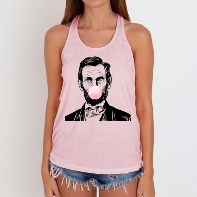 Abe Lincoln Blowing Bubble Gum Women's Knotted Racerback Tank