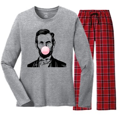 Abe Lincoln Blowing Bubble Gum Women's Long Sleeve Flannel Pajama Set 