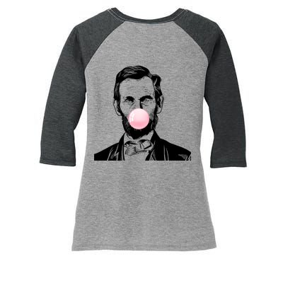 Abe Lincoln Blowing Bubble Gum Women's Tri-Blend 3/4-Sleeve Raglan Shirt