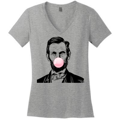 Abe Lincoln Blowing Bubble Gum Women's V-Neck T-Shirt