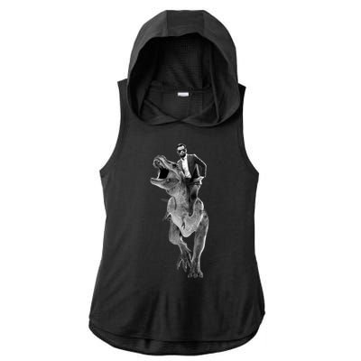 Abe Lincoln Riding A Dinosaur Ladies PosiCharge Tri-Blend Wicking Draft Hoodie Tank