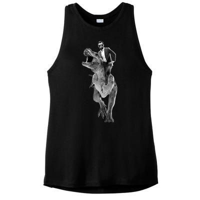 Abe Lincoln Riding A Dinosaur Ladies PosiCharge Tri-Blend Wicking Tank