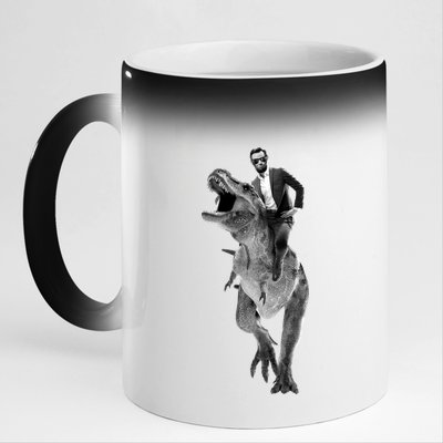 Abe Lincoln Riding A Dinosaur 11oz Black Color Changing Mug