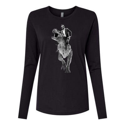 Abe Lincoln Riding A Dinosaur Womens Cotton Relaxed Long Sleeve T-Shirt