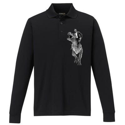 Abe Lincoln Riding A Dinosaur Performance Long Sleeve Polo