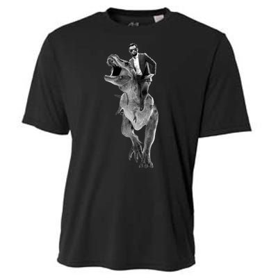 Abe Lincoln Riding A Dinosaur Cooling Performance Crew T-Shirt