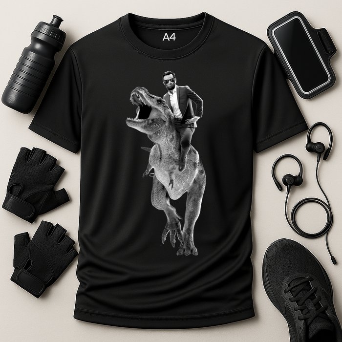 Abe Lincoln Riding A Dinosaur Cooling Performance Crew T-Shirt
