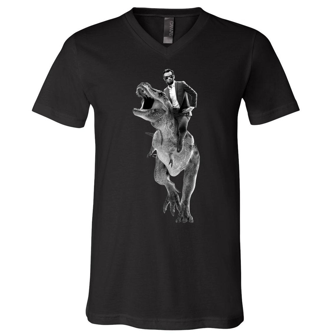 Abe Lincoln Riding A Dinosaur V-Neck T-Shirt