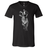 Abe Lincoln Riding A Dinosaur V-Neck T-Shirt