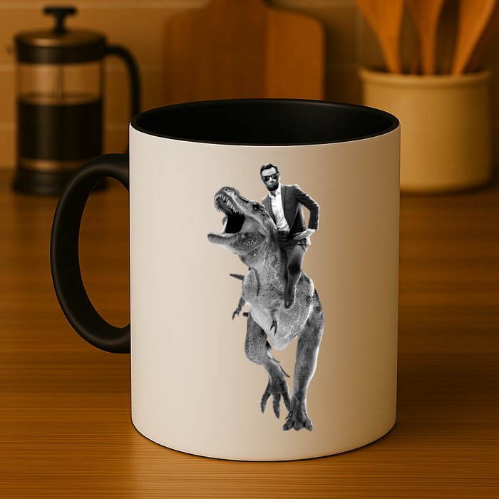 Abe Lincoln Riding A Dinosaur Mug