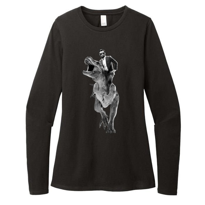 Abe Lincoln Riding A Dinosaur Womens CVC Long Sleeve Shirt