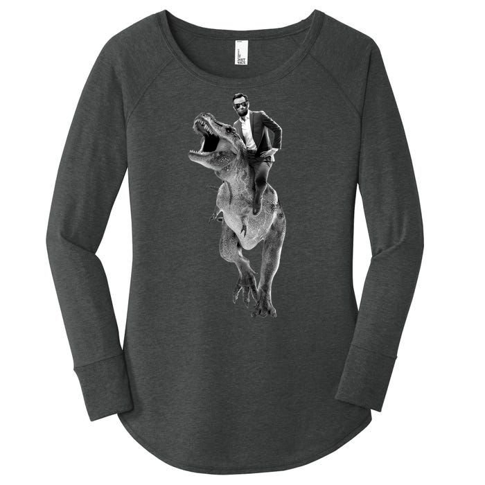 Abe Lincoln Riding A Dinosaur Women's Perfect Tri Tunic Long Sleeve Shirt