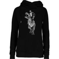 Abe Lincoln Riding A Dinosaur Womens Funnel Neck Pullover Hood