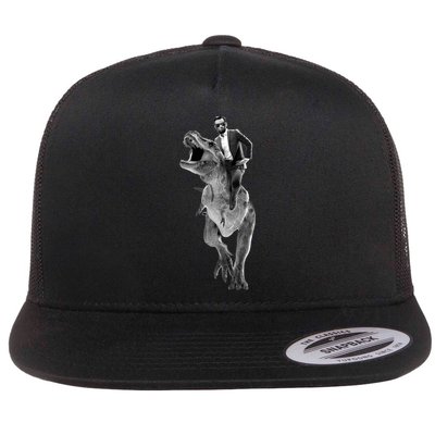 Abe Lincoln Riding A Dinosaur Flat Bill Trucker Hat