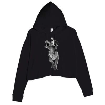 Abe Lincoln Riding A Dinosaur Crop Fleece Hoodie