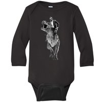 Abe Lincoln Riding A Dinosaur Baby Long Sleeve Bodysuit