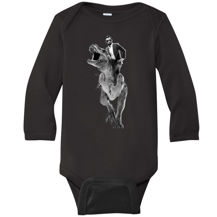 Abe Lincoln Riding A Dinosaur Baby Long Sleeve Bodysuit