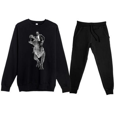 Abe Lincoln Riding A Dinosaur Premium Crewneck Sweatsuit Set