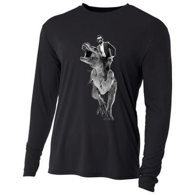 Abe Lincoln Riding A Dinosaur Cooling Performance Long Sleeve Crew