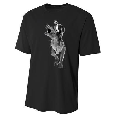 Abe Lincoln Riding A Dinosaur Performance Sprint T-Shirt