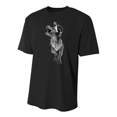 Abe Lincoln Riding A Dinosaur Youth Performance Sprint T-Shirt