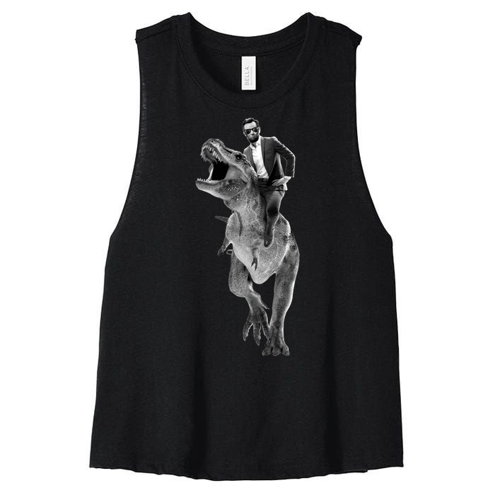 Abe Lincoln Riding A Dinosaur Women's Racerback Cropped Tank