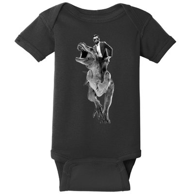 Abe Lincoln Riding A Dinosaur Baby Bodysuit