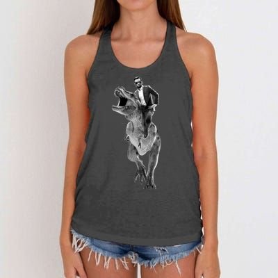 Abe Lincoln Riding A Dinosaur Women's Knotted Racerback Tank