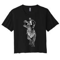 Abe Lincoln Riding A Dinosaur Women's Crop Top Tee