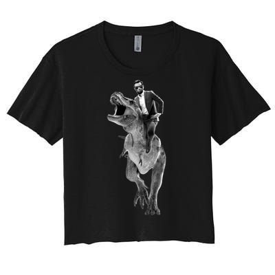 Abe Lincoln Riding A Dinosaur Women's Crop Top Tee