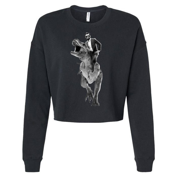 Abe Lincoln Riding A Dinosaur Cropped Pullover Crew