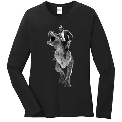 Abe Lincoln Riding A Dinosaur Ladies Long Sleeve Shirt