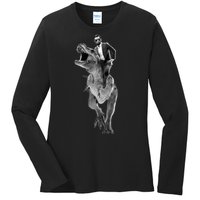 Abe Lincoln Riding A Dinosaur Ladies Long Sleeve Shirt