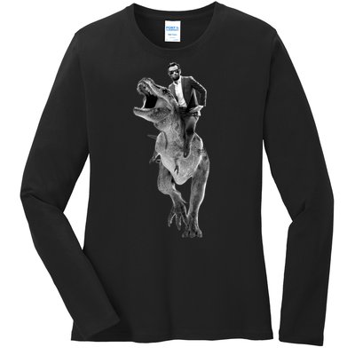 Abe Lincoln Riding A Dinosaur Ladies Long Sleeve Shirt