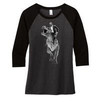 Abe Lincoln Riding A Dinosaur Women's Tri-Blend 3/4-Sleeve Raglan Shirt