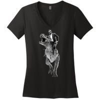 Abe Lincoln Riding A Dinosaur Women's V-Neck T-Shirt