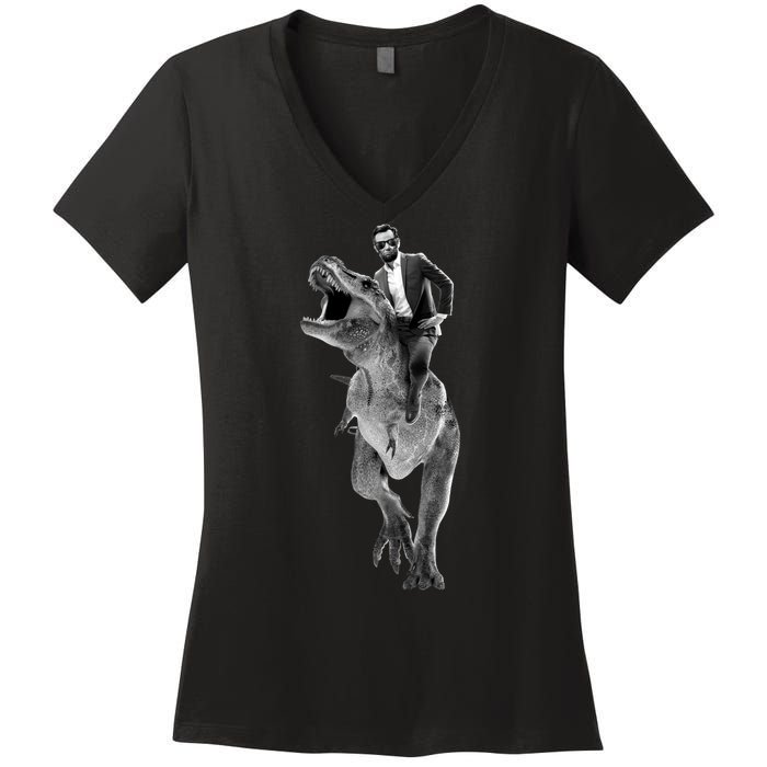 Abe Lincoln Riding A Dinosaur Women's V-Neck T-Shirt