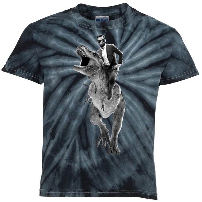 Abe Lincoln Riding A Dinosaur Kids Tie-Dye T-Shirt