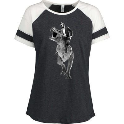 Abe Lincoln Riding A Dinosaur Enza Ladies Jersey Colorblock Tee