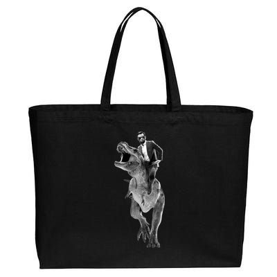 Abe Lincoln Riding A Dinosaur Cotton Canvas Jumbo Tote