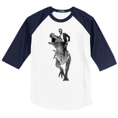 Abe Lincoln Riding A Dinosaur Baseball Sleeve Shirt