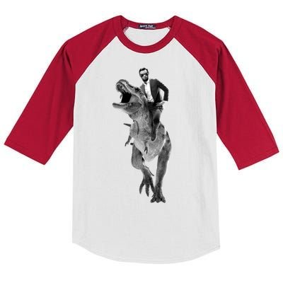 Abe Lincoln Riding A Dinosaur Kids Colorblock Raglan Jersey