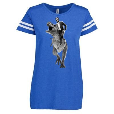 Abe Lincoln Riding A Dinosaur Enza Ladies Jersey Football T-Shirt