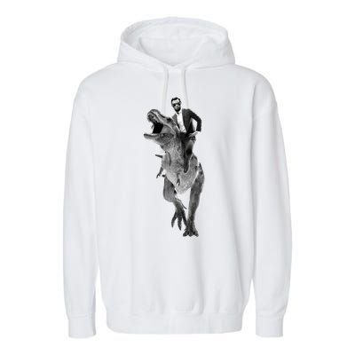 Abe Lincoln Riding A Dinosaur Garment-Dyed Fleece Hoodie